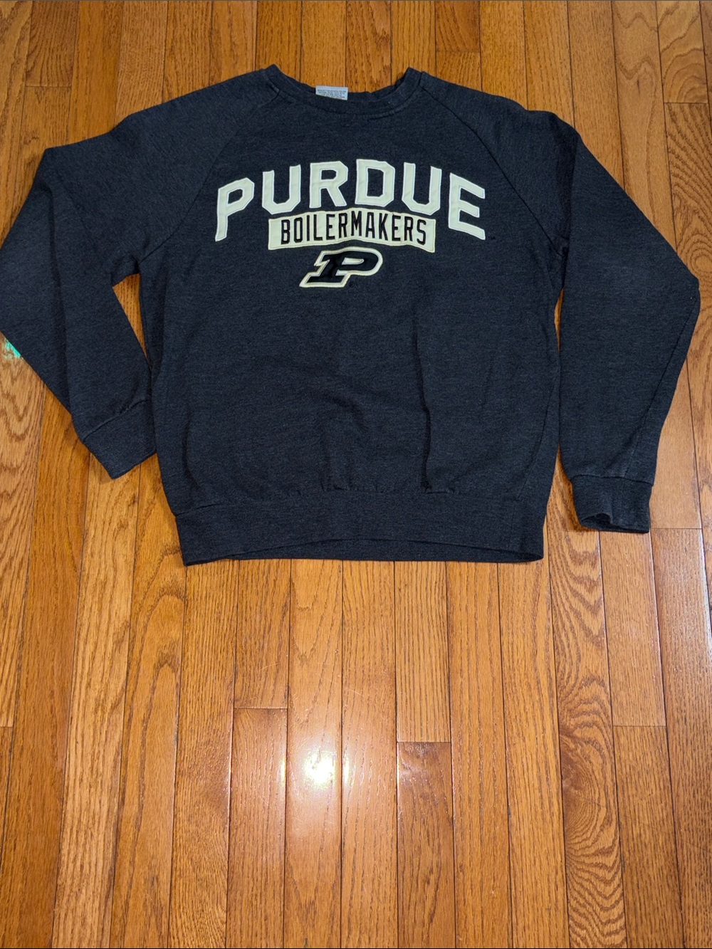 Stadium Athletics Black Crewneck with Cream Purdue Graphics